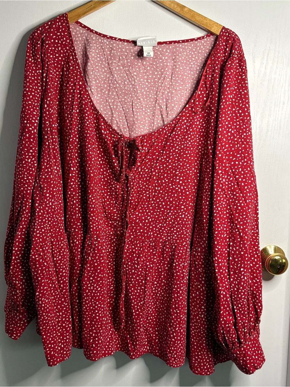 Ava & Viv Sz 4X Polka Dot Long Sleeve Peasant Top Babydoll Boho Prairie Cottage